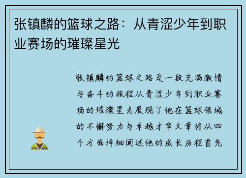 张镇麟的篮球之路：从青涩少年到职业赛场的璀璨星光